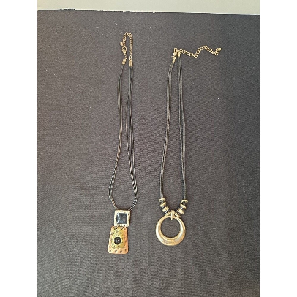 (2) Minimalist Black String Necklaces Metallic & Black Charms 16" To 22" Light